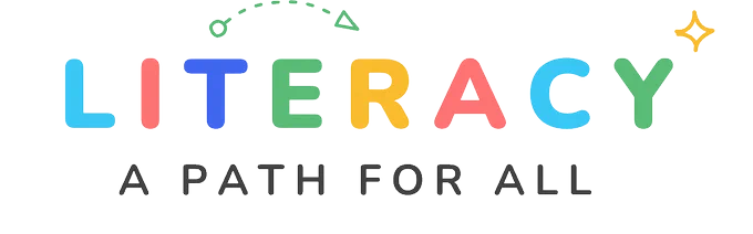 The image shows a colourful logo for "LITERACY: A PATH FOR ALL".