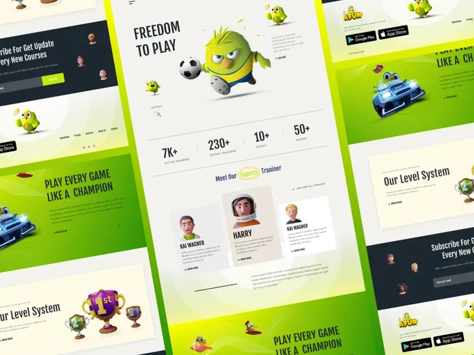  Play. Learn. Level Up.
Just dropped this fun gamified UI for AFun, a game-training platform for young users.
Cartoon avatars, expert trainers, and a level system — all built in Figma ⚡