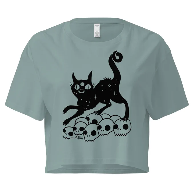 black cat on skulls crop top