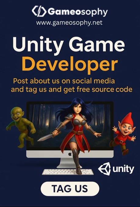 Calling all Unity game devs! Share a post about @Gameosophy & get a FREE source code! Follow these steps:
1. Follow @Gameosophy
2. Post about us
3. Tag us
4. DM the link
Get ready to level up your game dev journey! #Gameosophy #UnityGameDevelopment #FreeSourceCode #GameDev