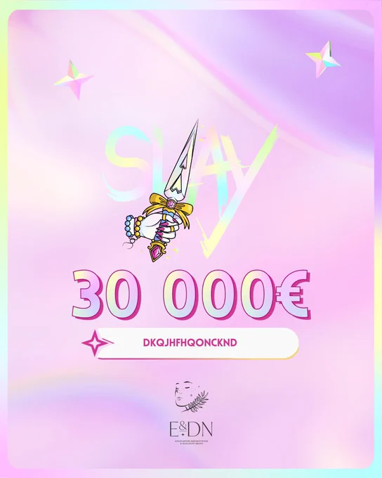 Visuel avec la dague de Slay plus un texte qui dis « DkQjhfhqoncknd » qui annonce que le palier des 30 000 euro a été atteint
