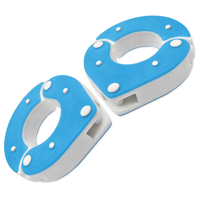 An image of new age BDSM Wrist Shackles - blue and white - exclusive to Forbidden-desire.co.uk and designed by chantelleh23