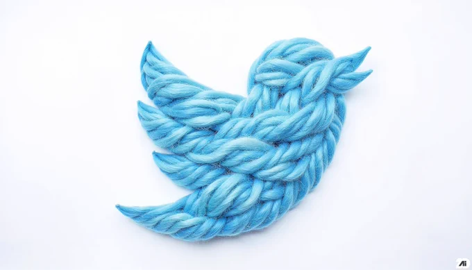 Prompt: a photo of woolen strings arranged to form Twitter logo, white background