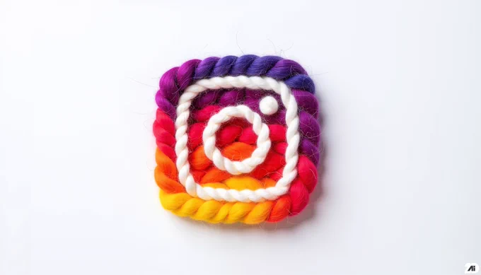 Prompt: a photo of woolen strings arranged to form Instagram logo, white background