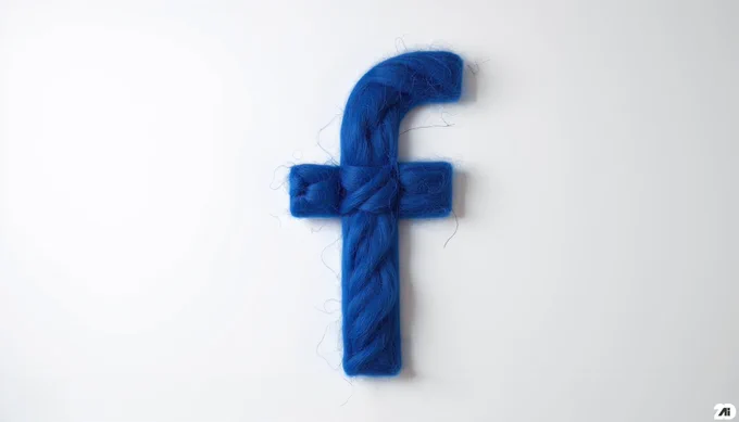 Prompt: a photo of woolen strings arranged to form Facebook logo, white background