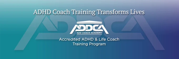 ADDCA banner with logo and the text “ADHD Coach Training Transforms Lives.” Graphic promoting David Giwerc’s podcast feature on EMCC UK.