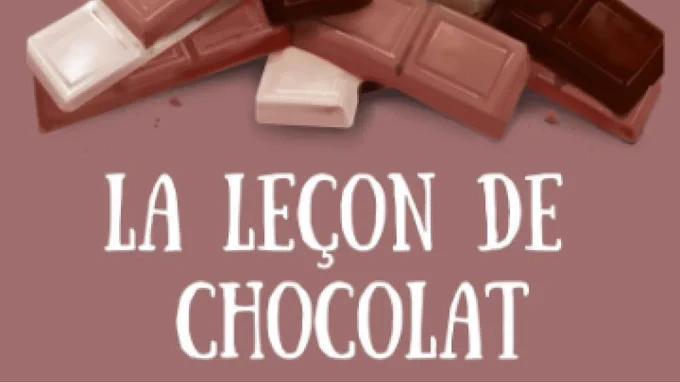 Cover of the book La leçon de chocolat by Theresa Marrama shows an illustration of white, milk, and dark chocolate.