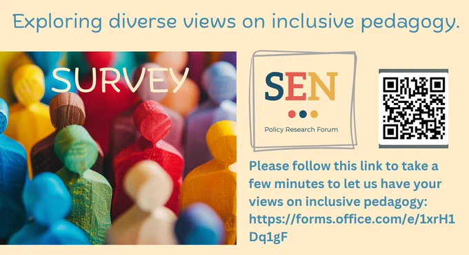 Exploring diverse views on inclusive pedagogy. Please follow this link to take a few minutes to let us have your views on inclusive pedagogy: https://forms.office.com/e/1xrH1Dq1gF