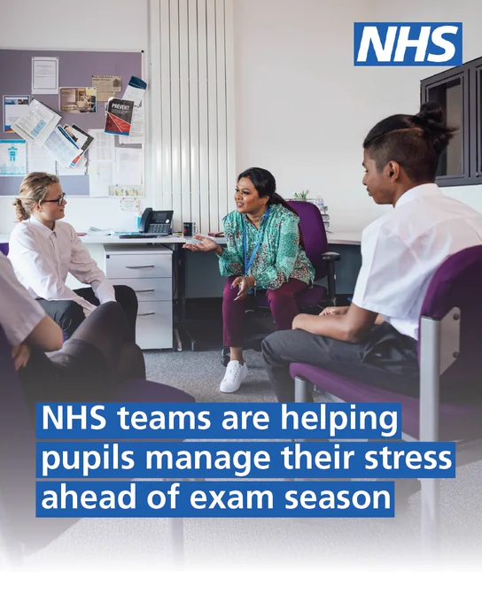 NHS teams are helping pupils manage their stress ahead of exam season. Image shows a woman speaking to school pupils in a classroom.