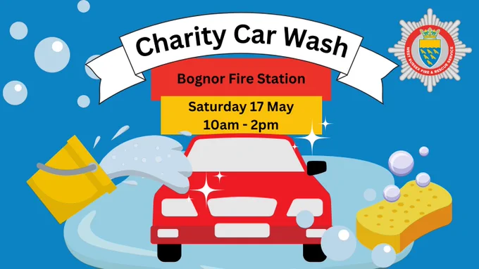 Charity car wash. Bognor Fire Station. Saturday 17 May. 10am until 2pm.