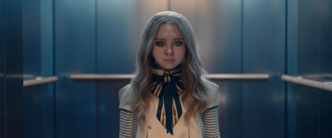 A still from M3GAN featuring the titular character voiced by Jenna Davis.
