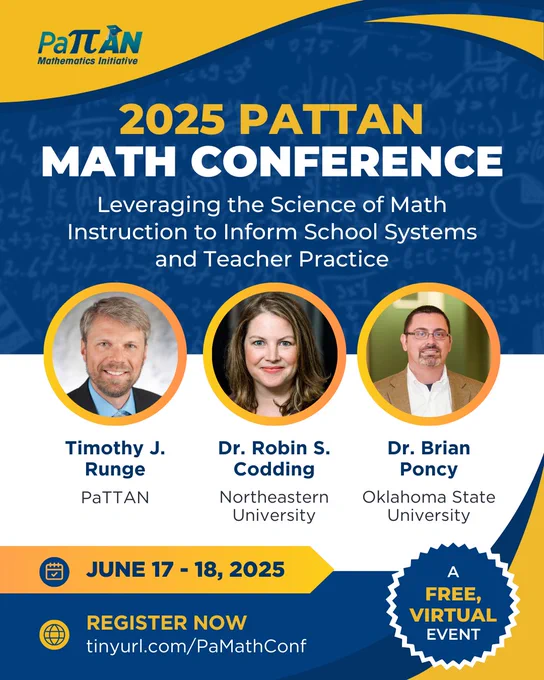Group of three researchers. Text reading, Leveraging the Science of Math Instruction to Inform School Systems and teacher Practice. June 17 to 18, 2025. A free, virtual event.