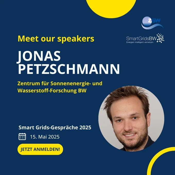 Ein blauer und gelber Flyer mit dem Gesicht eines Mannes.