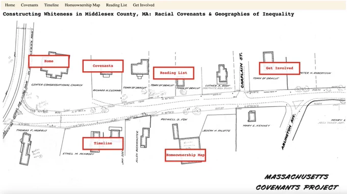 A screenshot of a student project site which shows plots of land on a road with structures loosely outlined