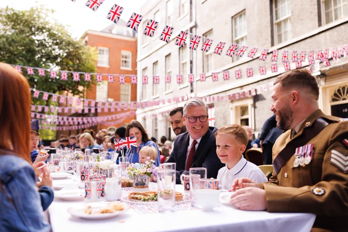 Prime Minister Keir Starmer and his wife Victoria Starmer host a street party outside 10 Downing Street to celebrate the 80th anniversary of VE Day.