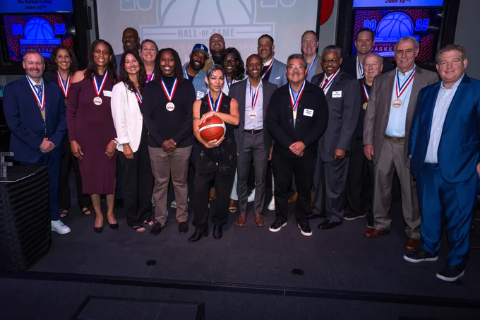 2024 & 2025 SOCAL BASKETBALL HOF CLASSES HONORED LAST NIGHT IN ANAHEIM--KIERNAN ANTON WYNN NELSON GRECO DIXON MACIAS (4 MADDOX) EDNEY KITANI HAMILTON AZZAM LEDUC DANA PUMP BACK ROW CAMPBELL MARTIN DAVIS STOLK (4 IMHOFF) HOLIDAY BAILEY KEEFE CROSHERE  (PHOTO BY JIM WOLF) 