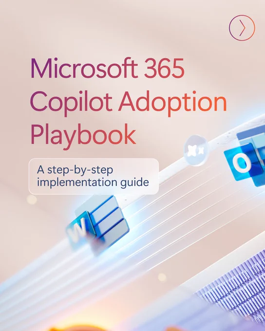Text reads, "Microsoft 365 Copilot Adoption Playbook. A step-by-step implementation guide."