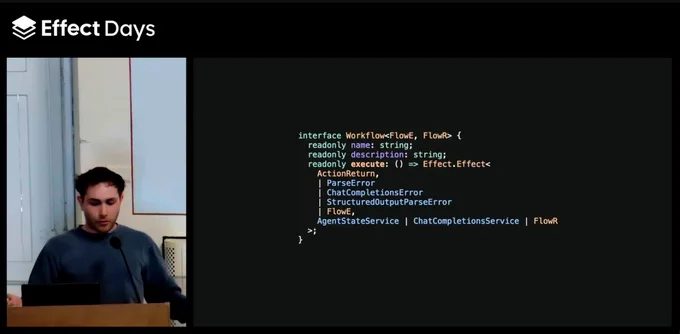 Slide from Elliot Dauber's presentation showing a snippet about workflows