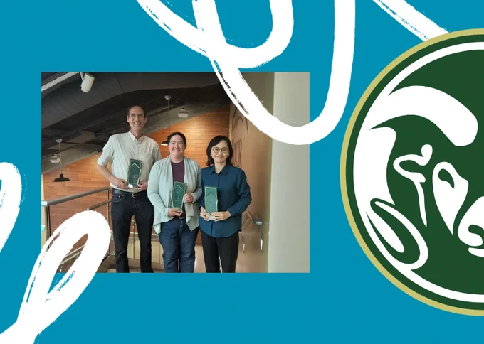 3 people with awards and a rams head logo