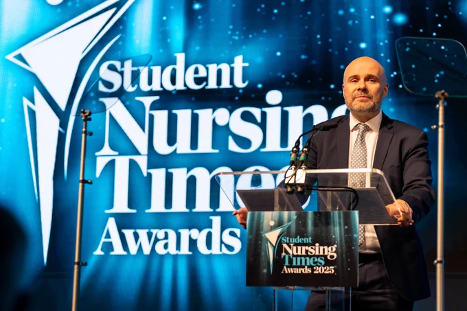 Duncan on stage at the Student Nursing Times Awards.