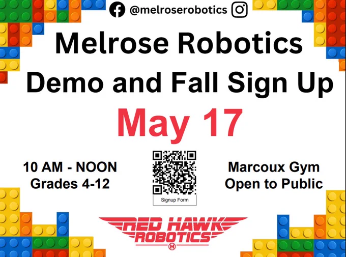 Melrose Robotics Flyer with lego pieces 