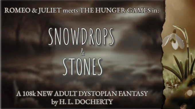ROMEO & JULIET meets THE HUNGER GAMES in:
SNOWDROPS AND STONES
A 108k NEW ADULT DYSTOPIAN FANTASY
by H. L. DOCHERTY