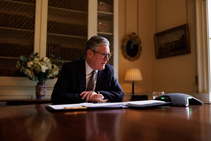 Prime Minister Keir Starmer on a phone call with Prime Minister of India Modi to agree a historic free trade deal between UK and India.