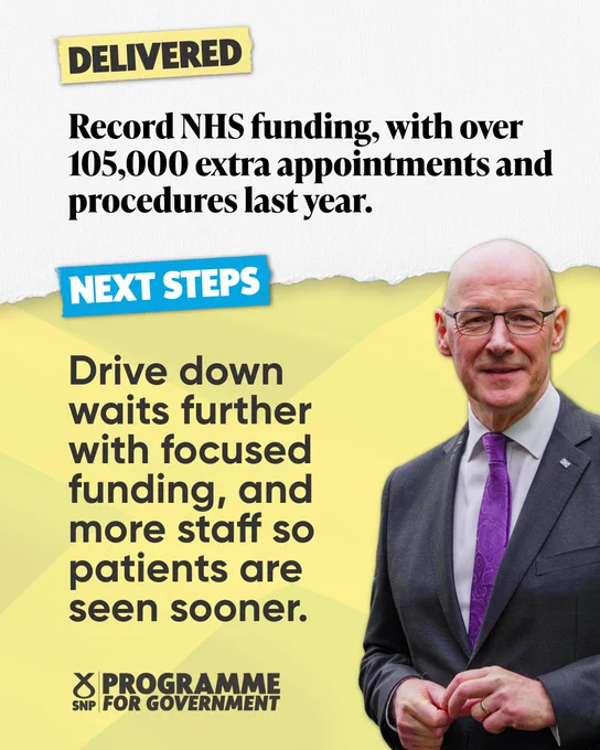 Record funding for the NHS, with 105,000 extra appointments last year.

Driving down waits further with focused funding, and more staff so patients are seen sooner.