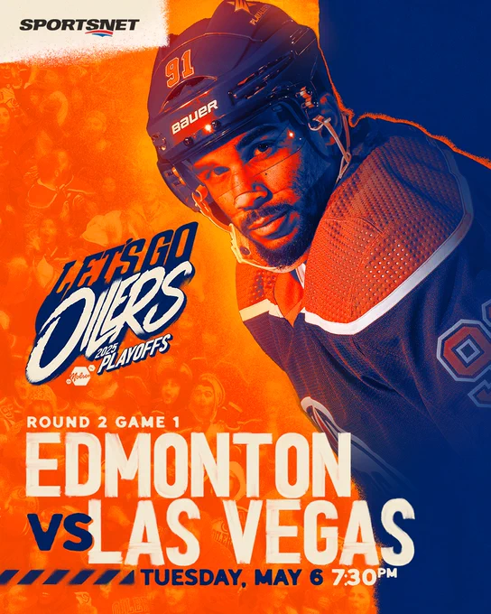 Oilers vs. Vegas game graphic with a photo of Evander Kane