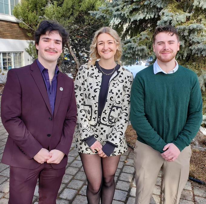 Owen Davis, Maggie Laverge, and Rowan Perrott at the HES Banquet in April. The trio earned awards at the PDAC-SEG Student Minerals Colloquium in Toronto, March 2025. 