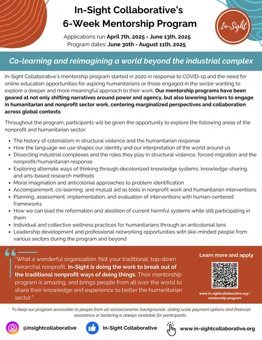 Flyer showing information available at https://www.in-sightcollaborative.org/mentorship-program 