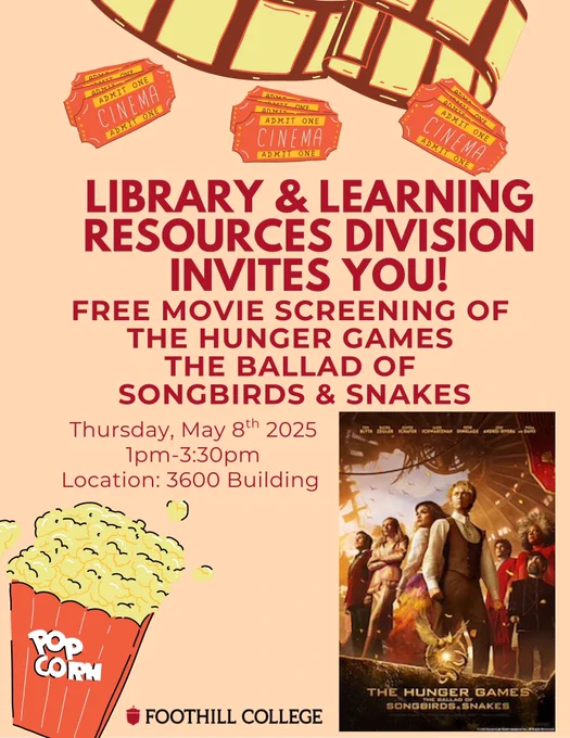 Graphic advertising screening of "The Hunger Games: The Ballad of Songbirds and Snakes". Screening will be held on May 8th, 2025, at 1 PM in the 3600 building.
