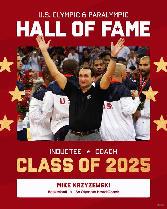 U.S. Olympic & Paralympic Hall of Fame. Inductee. Coach. Class of 2025. Mike Krzyzewski. Basketball. 3x Olympic Head Coach.