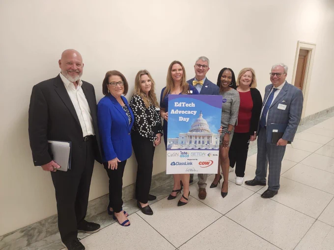 CoSN Board Chair Stacy Hawthorne, shared this picture to show CoSN staff and board on Capitol Hill today, together with education leaders and partners SETDA, SIIA, ISTE & ASCD advocating for K-12 EdTech funding, resources, and more