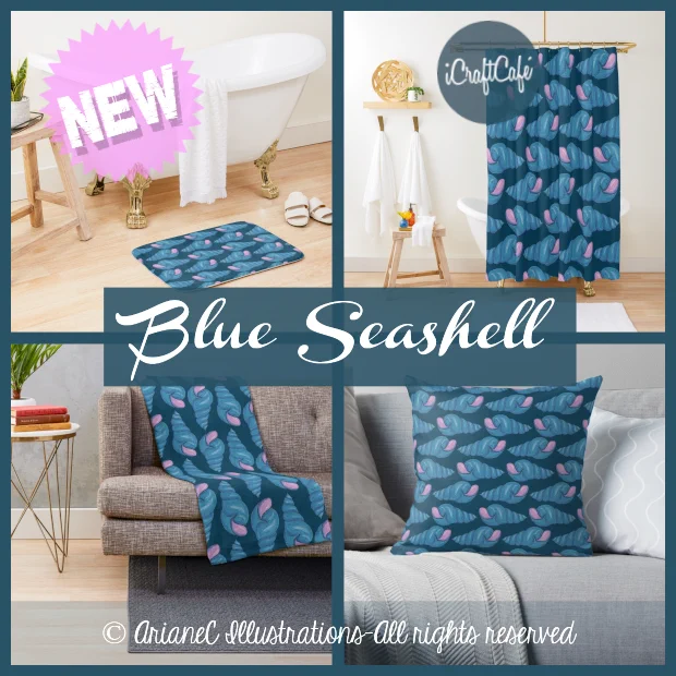 Blue seashell pattern seashore home accents 