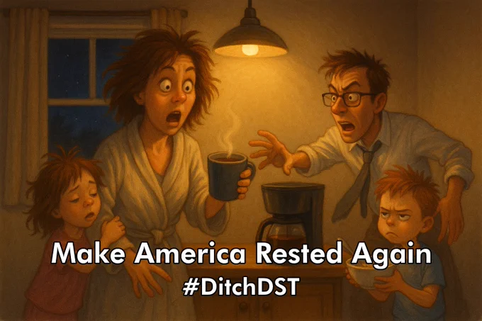 Meme - Family getting ready in the morning in the dark. Make America Rested Again.