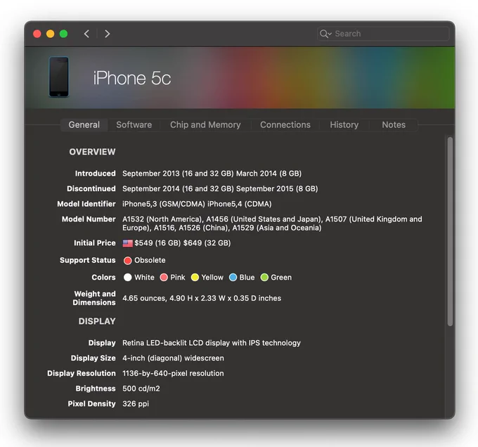 iPhone 5c from Mactracker