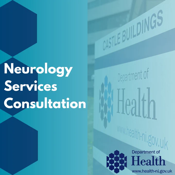 A photo of signage for the Department of Health with text beside it which reads: "Neurology Services Consultation"