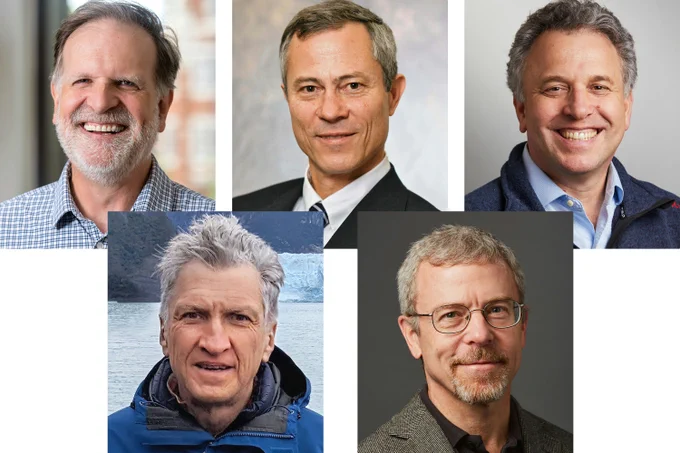 Five portrait of Yale professors arranged in two rows.