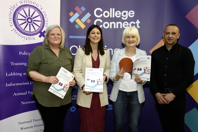 Maria Joyce, Co-ordinator of the National Traveller Women’s Forum, Eilís Ní Chorcora, Research Manager College Connect Maynooth University, Marian Harkin, Minister of State at the Department of Further and Higher Education, Research, Innovation and Science and Rudolf Simonic, Roma Community Developm