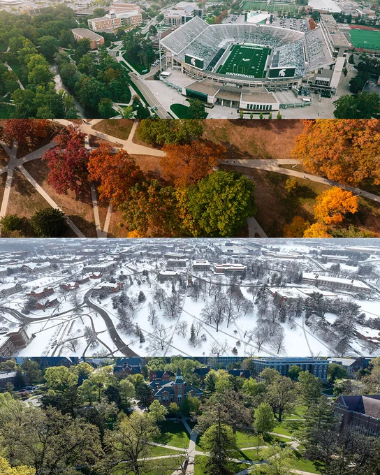 Stacked images of campus throughout the seasons