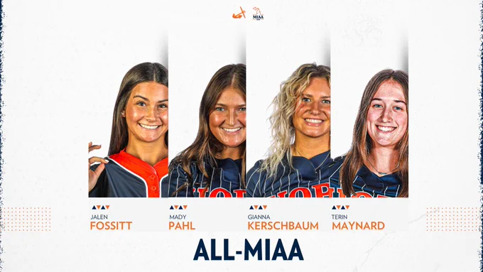 Four Hope softball players pose for portraits.