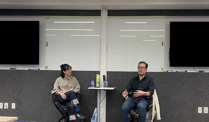 2024 Project Involve Editing Fellow Tiffany Lin sitting with Project Involve Editing Fellow Harry Yoon (Minari, Thunderbolts) for a conversation.