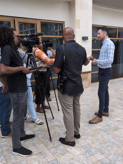 Professor Mark Walters speaking to Seychellois press. 