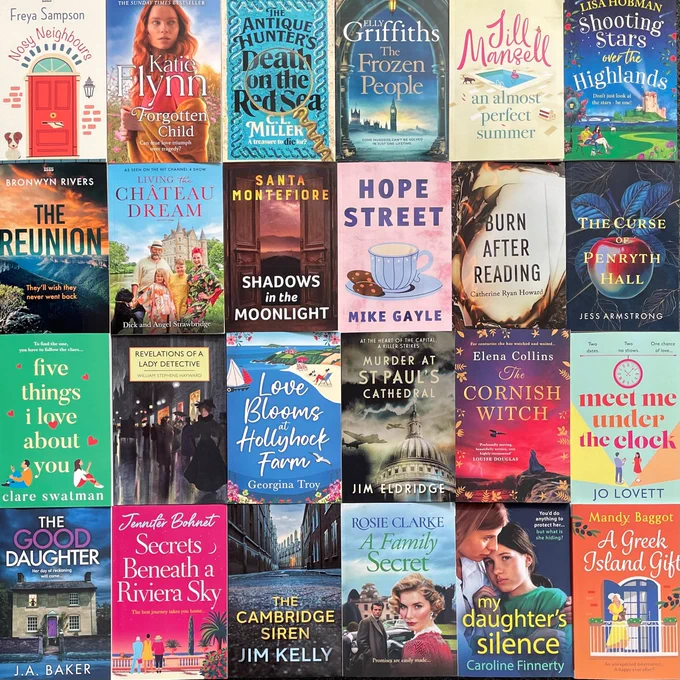 Image description: front covers of some of the new large print books including A Greek island gift by Mandy Baggot and The reunion by Bronwyn Rivers.

