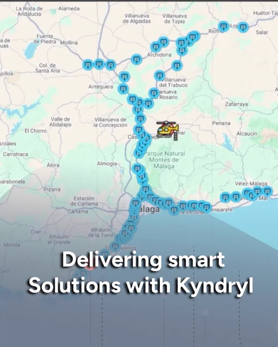 A Mapify dashboard visualizing real-time asset tracking across southern Spain, highlighting a helicopter and IoT-connected points.

