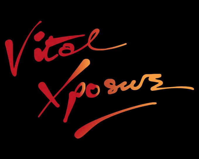 Company logo. The words ‘Vital Xposure’ are handwritten in ink on a white background. The ink fades from red to orange across the image.