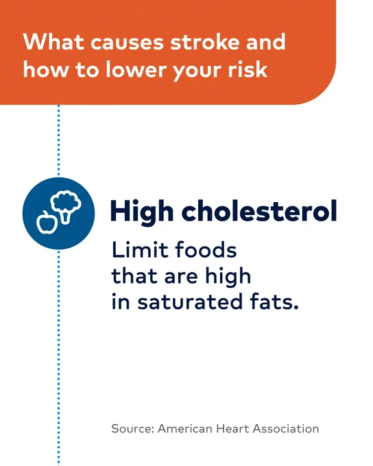 What causes stroke and how to lower your risk
High cholesterol 
Limit food that are high in saturated fats.