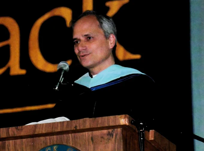 Pope Leo XIV at Merrimack College's Commencement in 2005.