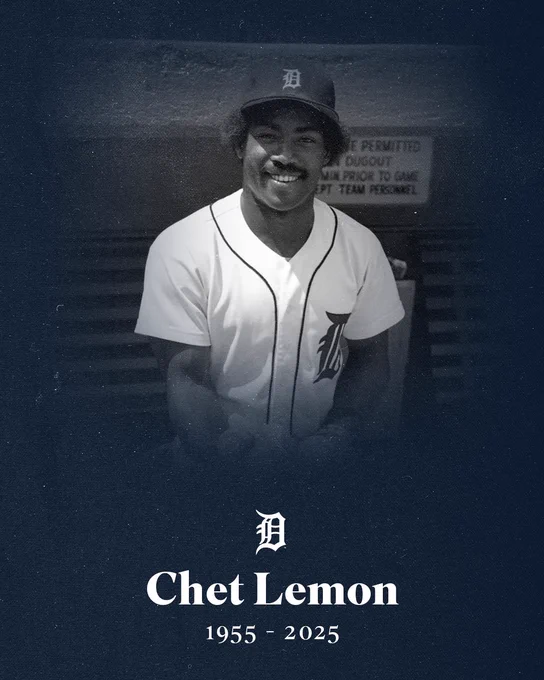 A graphic remembering former Tigers player Chet Lemon, 1955-2025.